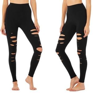 ALO Yoga High Waist Ripped Distressed Slashed Warrior Leggings in Black Size XS